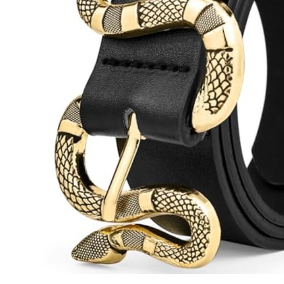 Leather Adjustable Western Snake Buckle Belt - Picture 5 of 5